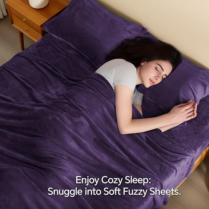 BEDELITE Flannel Sheets King Size Purple - Image 3