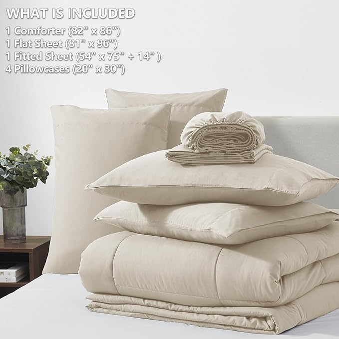 CozyLux Full Size Comforter Sets Oatmeal, 7 Pieces Bed in a Bag, Oatmeal - Image 6