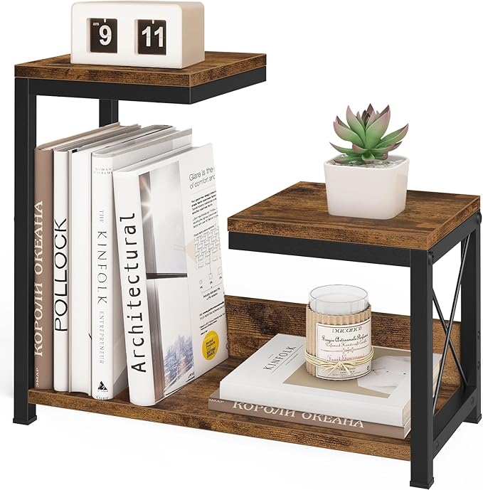 ELITEROO Desktop Shelf Organizer, 3 Tier Office Shelves, Wood Desk Organizers Storage Rack and Freestanding Display Shelf for Office, Dormitory, Home, Rustic Brown-DeskoryOffice