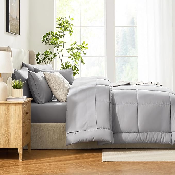 CozyLux Queen Comforter Set Grey, 7 Pieces Bed in a Bag, All Season Bedding Sets - Image 9