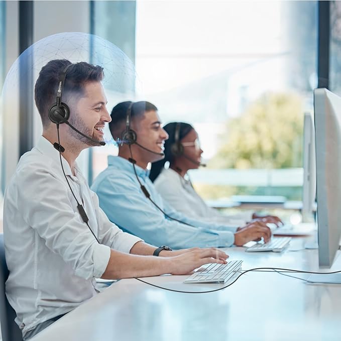 Arama Headset with Microphone for Pc, USB Headset with Noise Canceling Microphone for Laptop, Wired Computer Headset with Mute for Home Office Online Class Skype Zoom Meetings (USBA+USBC, Black)-DeskoryOffice