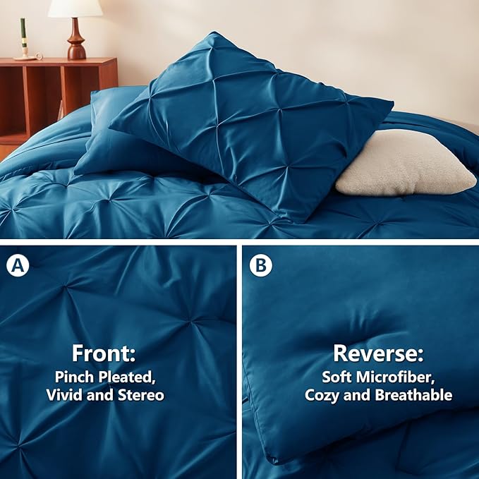 CozyLux Full Size Comforter Sets Teal, 7 Pieces Pintuck Bed in A Bag Teal - Image 3