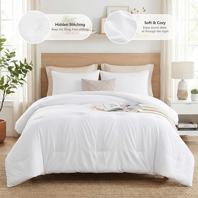 CozyLux King Size Comforter Set White, 3 Pieces Solid Comforters King Size - Image 2