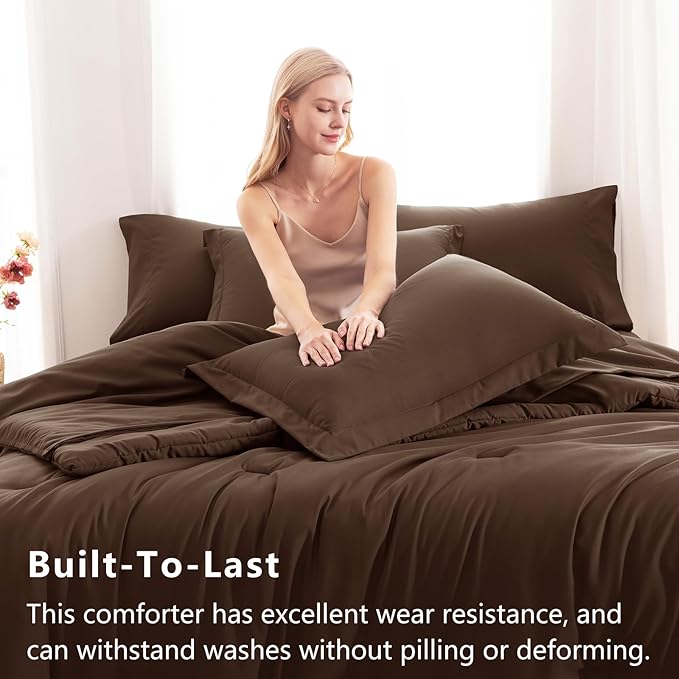 CozyLux Oversized King Comforter Set Brown, 7 Pieces Bed in a Bag Comforter Set - Image 3