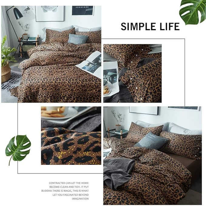 mixinni Leopard Print Duvet Cover King Size Long Staple Cotton Bedding Set - Image 7