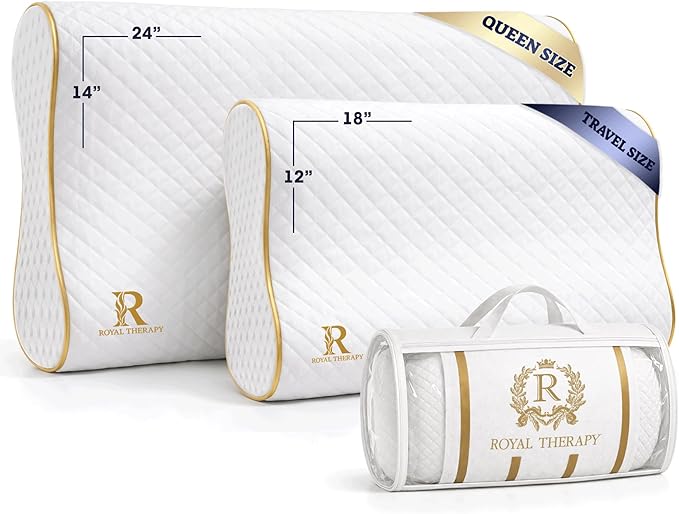 Royal Therapy Travel Memory Foam Pillow, Neck Pillow Bamboo Adjustable Side - Image 2