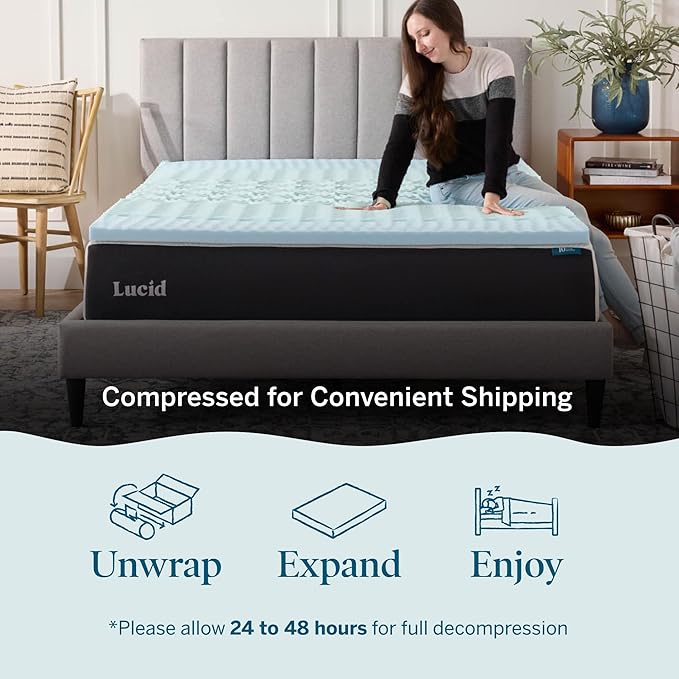 LUCID 2 Inch Gel Memory Foam Mattress Topper, Full size – 5 Zones – Cooling Gel - Image 4