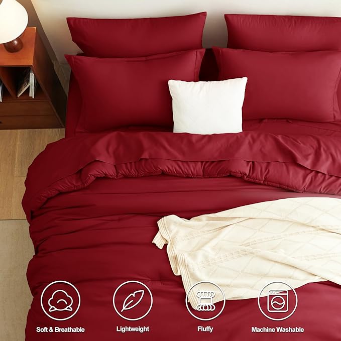 CozyLux Full Size Comforter Sets Dark Red, 7 Pieces Bed in a Bag Full Comforter - Image 2