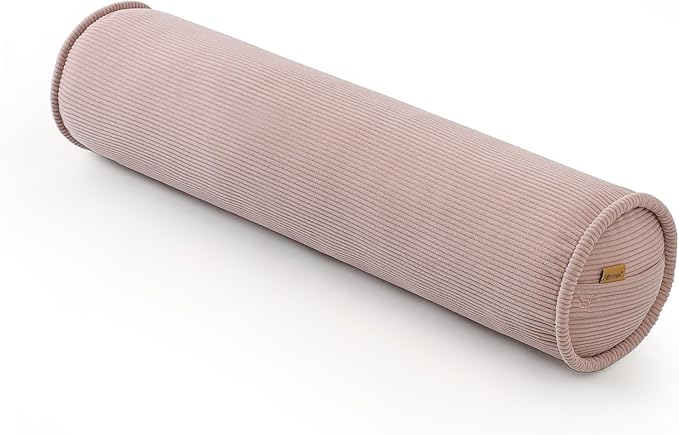 Long Round Body Pillow for Adults – Corduroy Cervical Roll Bolster Pillow, Firm Support for Spine Alignment & Side Sleeping,39 x 7.87 Inches,Pink