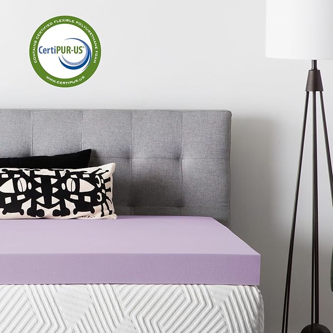 Lucid 4 Inch Lavender Memory Foam Mattress Topper, Queen Size – Essential Oil - Image 4