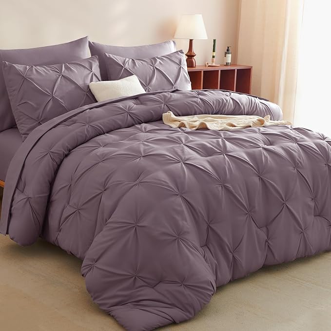 CozyLux King Size Comforter Set Grayish Purple, 7 Pieces Bed in A Bag Purple by CozyLux