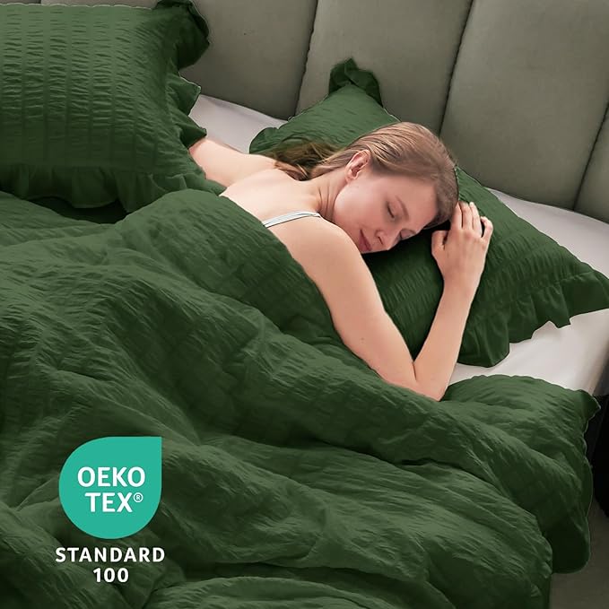 JOLLYVOGUE Dark Green Twin Size Comforter Set, 2 Pieces Seersucker Lightweight - Image 9