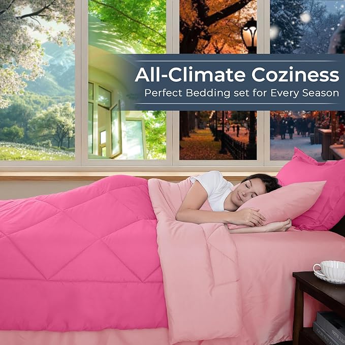 HEVUMYI Hot Pink & Baby Pink King Comforter Set - Image 3