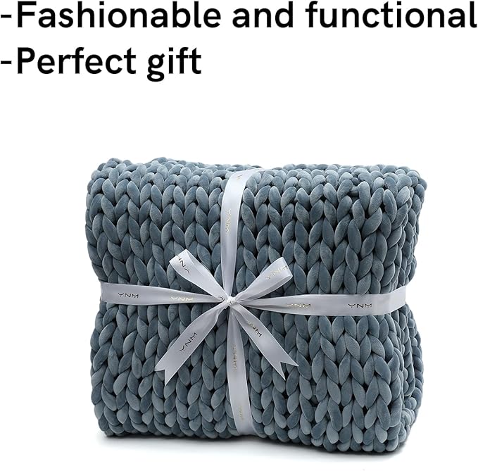 YnM Velvet Weighted Blanket, Handmade Chunky Knitted Design, Soft and Cozy - Image 4