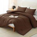 CozyLux Oversized Queen Comforter Set Brown, 3 Pieces 98x98 Solid Breathable by CozyLux