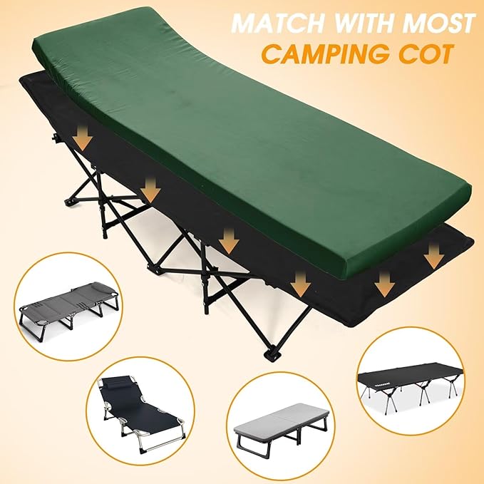 CYMULA Camping Cot Mattress 2in Memory Foam Sleeping Pad, Soft Warm Non-Slip - Image 3