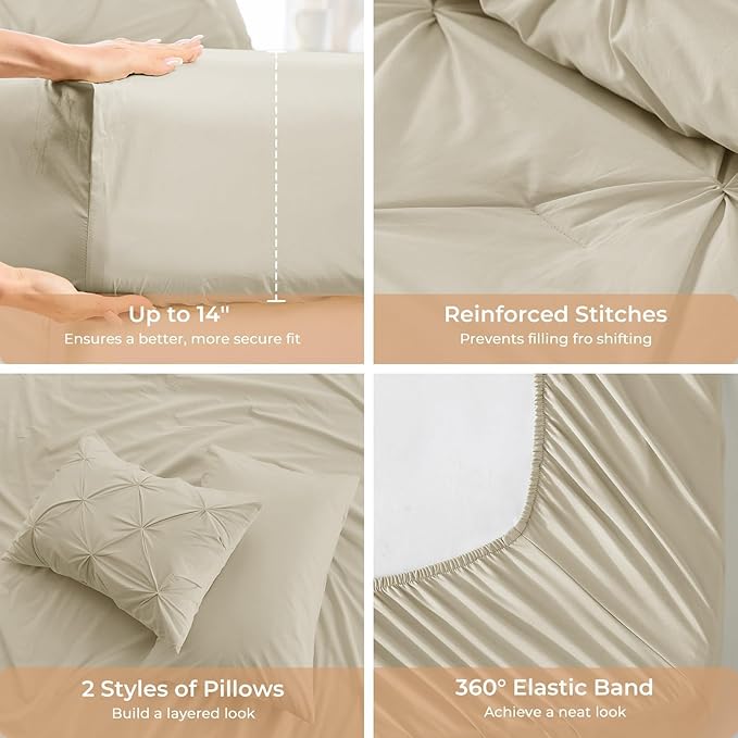 Sasttie Twin XL Comforter Set, 5-Piece Bed in a Bag, Pintuck Bedding Sets - Image 5