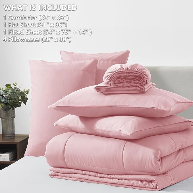 CozyLux Full Size Comforter Set Pink, 7 Pieces Bed in a Bag, All Season Bedding - Image 6