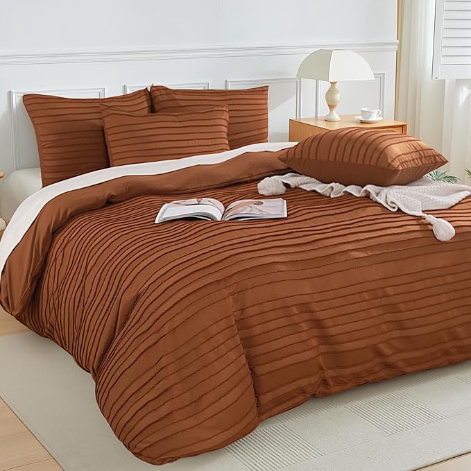 NEXHOME PRO Duvet Cover Queen, Brunt Orange 3 Pieces Boho Tufted Duvet Cover Set - Image 2