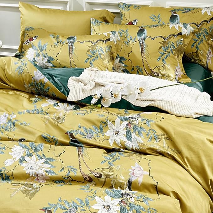 mixinni Duvet Cover California King Size Floral Bird Pattern Cotton Duvet Cover - Image 4