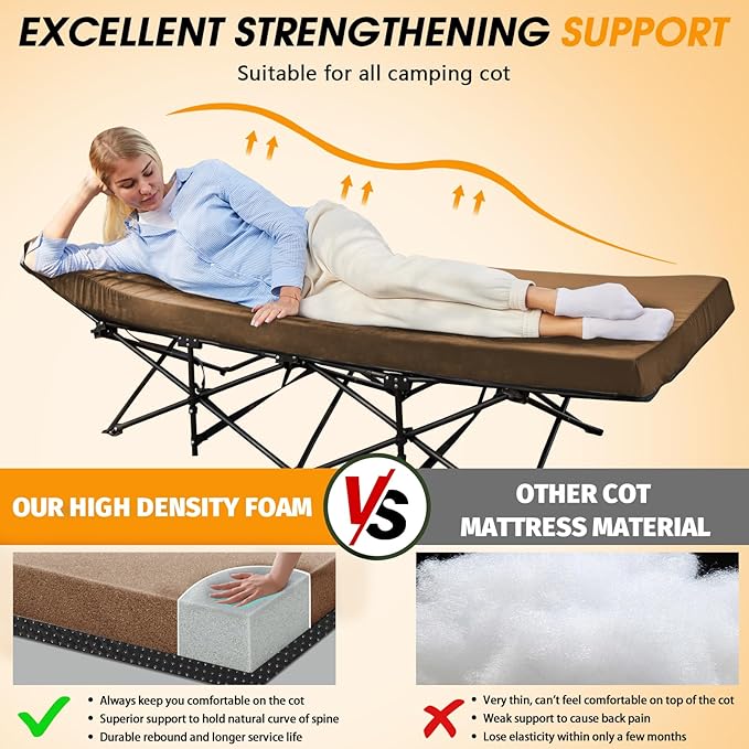 CYMULA Camping Cot Mattress 2in Memory Foam Sleeping Pad, Soft Warm Non-Slip - Image 2