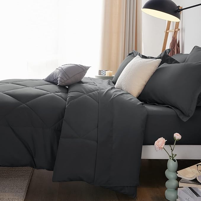 CozyLux King Size Comforter Set Dark Grey - Image 9