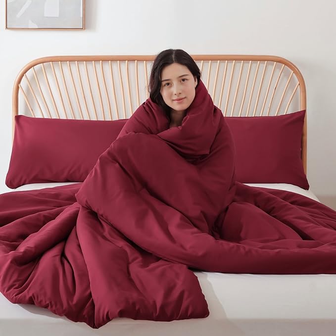 ROSGONIA King Size Comforter Set Dark Red - Image 4