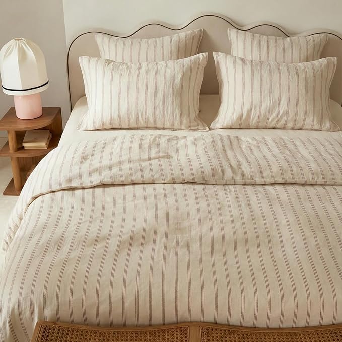 mixinni Striped Duvet Cover Set Twin XL, 3 Piece Cotton Linen Blend Bedding Set - Image 3