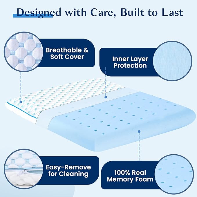 Thin Pillow for Sleeping, Cooling Gel Flat Pillow for Stomach and Back Sleepers - Image 5