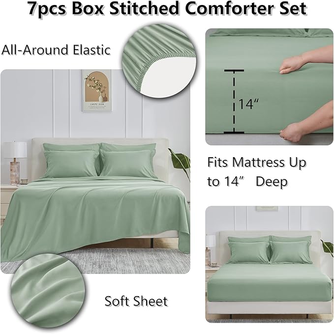 CozyLux King Size Comforter Set Sage Green - Image 6