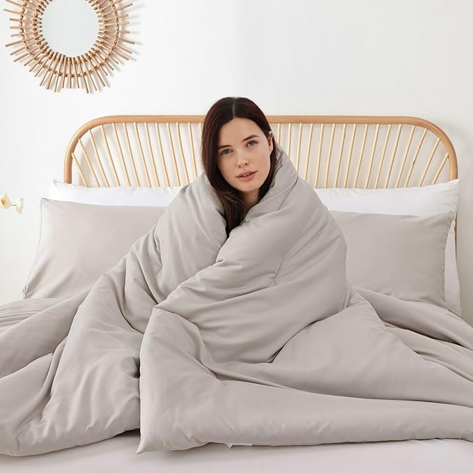 ROSGONIA Queen Comforter Set Linen Grey - Image 3