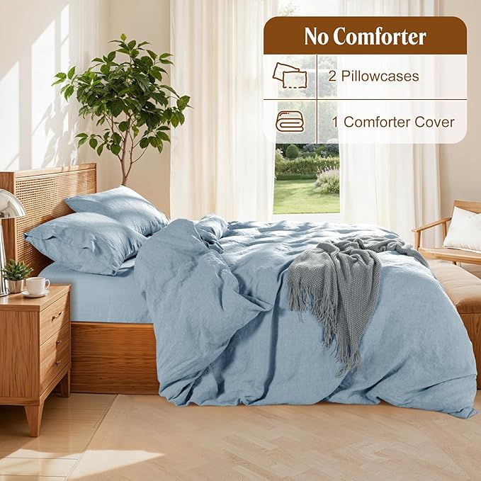 LBRO2M 100% France Linen Duvet Cover Set King Size 3 Pcs Natural Flax Comforter - Image 4