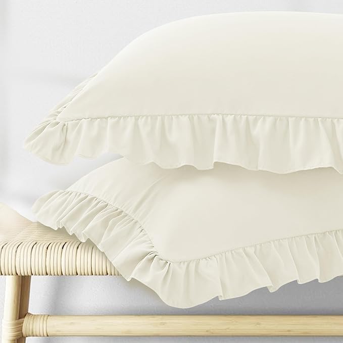 KKJIAF Ruffle Pillow Cases King Size Set of 2, Ruffled Pillow Covers by KKJIAF