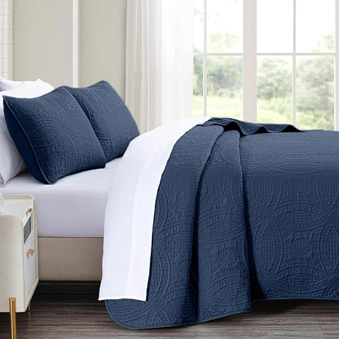 akkialla Navy Full/Queen Quilt Set, Ultrasonic Lightweight Bedspread Coverlet - Image 4