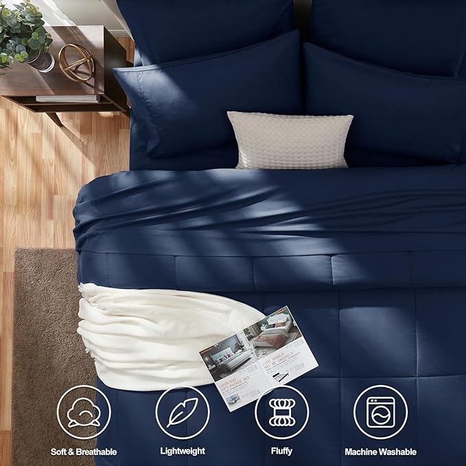 CozyLux Queen Comforter Set Navy Blue, 7 Pieces Bed in a Bag, All Season - Image 2