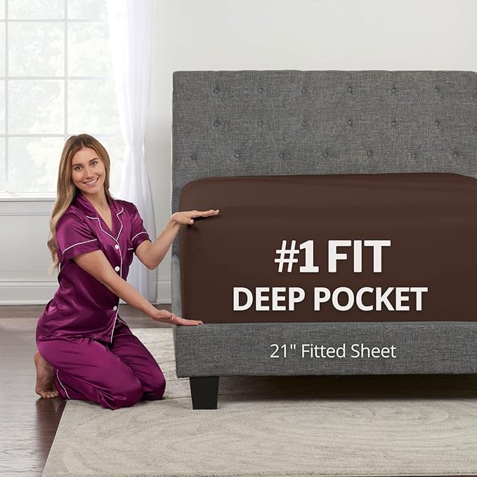 Lovely Queen Deep Pocket Fitted Sheet 21' Perfectly Fits 17'23' Mattresses Brown by DeaLuxeBedding