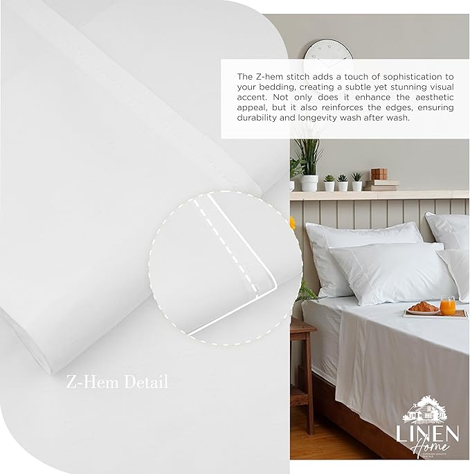 Linen Home 100% Cotton Percale Sheets Full Size, Snow White, Deep Pocket - Image 3