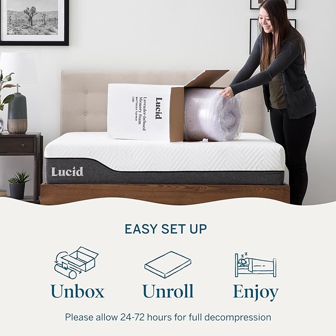 Lucid 2 Inch Lavender Memory Foam Mattress Topper, Twin Size – Essential Oil - Image 2