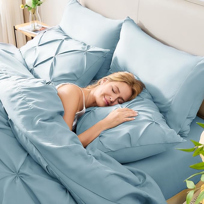 CozyLux Twin XL Comforter Set Light Blue, 5 Pieces Twin Extra Long Pintuck Bed - Image 8