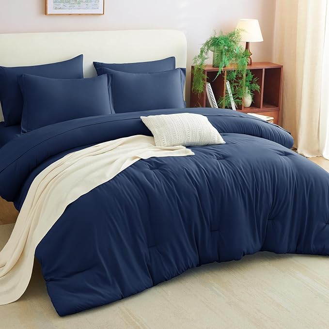 CozyLux Queen Comforter Set Navy Blue, 7 Pieces Bed in a Bag Queen Comforter Set - Image 7