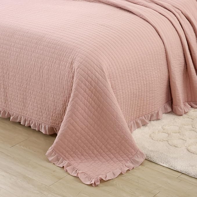 ROOMLIFE Quilt Set King Size 3D Floral Embroidery Pattern 3-Piece Cotton - Image 2