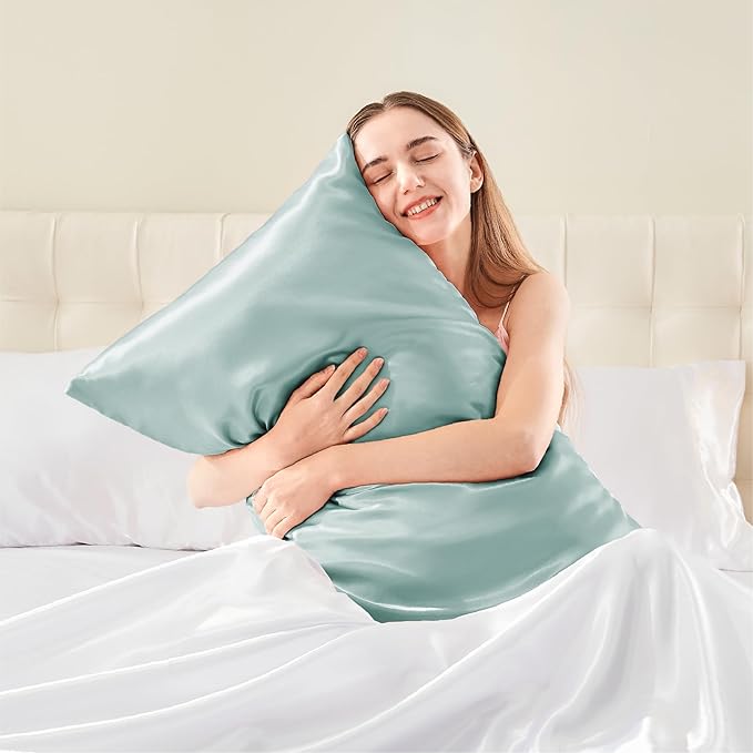 BEDELITE Satin Pillowcase with Zipper, Haze Blue Pillow Cases Queen Size Set of - Image 2