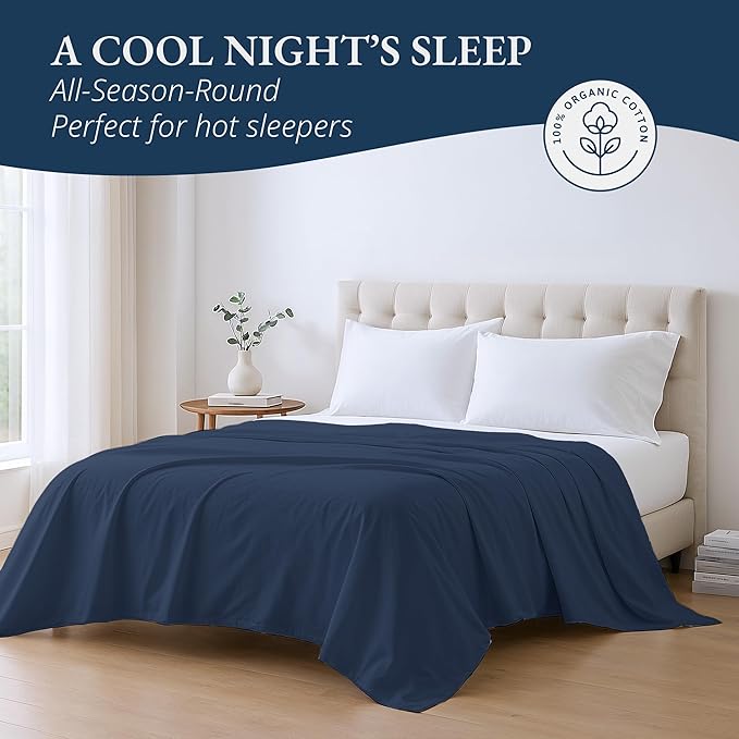 Lane Linen 100% Organic Cotton Full Size Flat Sheet Only - Image 4
