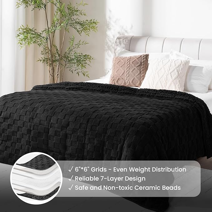 Drewin Weighted Blanket 20 Pounds, 3D Jacquard Checkered Sherpa Weighted - Image 4