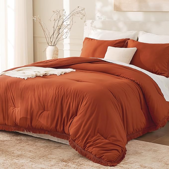 Andency Comforter Full Size Set Burnt Orange, 3 Pieces Boho Terracotta Winter by Andency