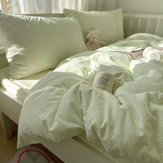 MKXI Mint Green Gingham Duvet Cover Set Queen - Image 5