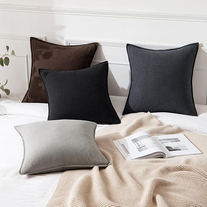 MIULEE Decorative Linen Pillow Covers 18x18 Inch Black ​Boho Farmhouse​ - Image 4