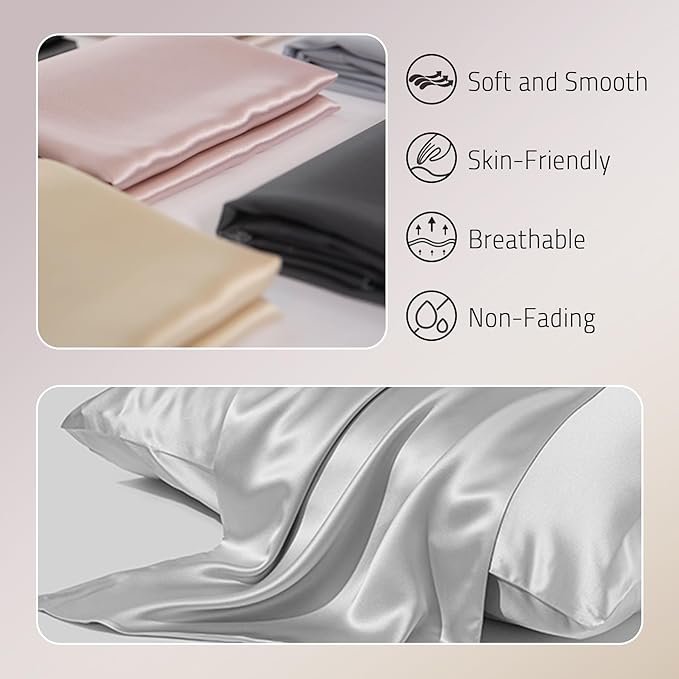 Gabire Mulberry Silk Pillow Cases Set of 2, Both Sides Real Silk Pillow Cover - Image 2