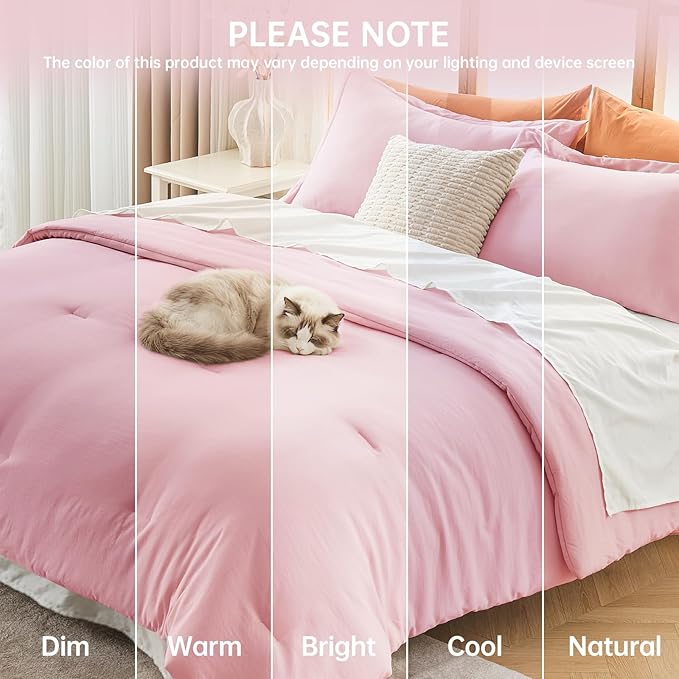 MUXHOMO Pink Oversized Queen Comforter Sets, All Season Ultra Soft Down - Image 9