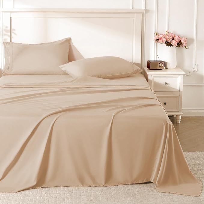 ROSE&RISY Khaki Queen Sheet Set, 4 Pieces Soft Bedding Queen Sheet Set by ROSERISY